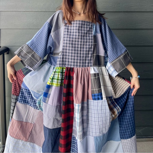 Hand Crafted Dresses & Skirts - Handmade Quilted Patchwork Plaid Dress SKU 04192
